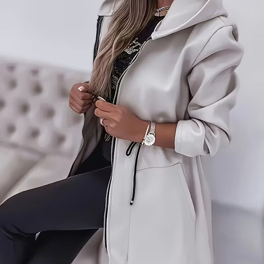 Women’s XL Hooded Trench Coat Autumn Winter Mid-Length Waist Cinching Jacket - Picture 3 of 4